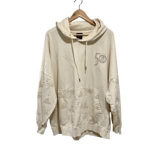 Disney World 50th Anni Hoodie XL Cream Cotton Pullover Sweatshirt Walt Disney
